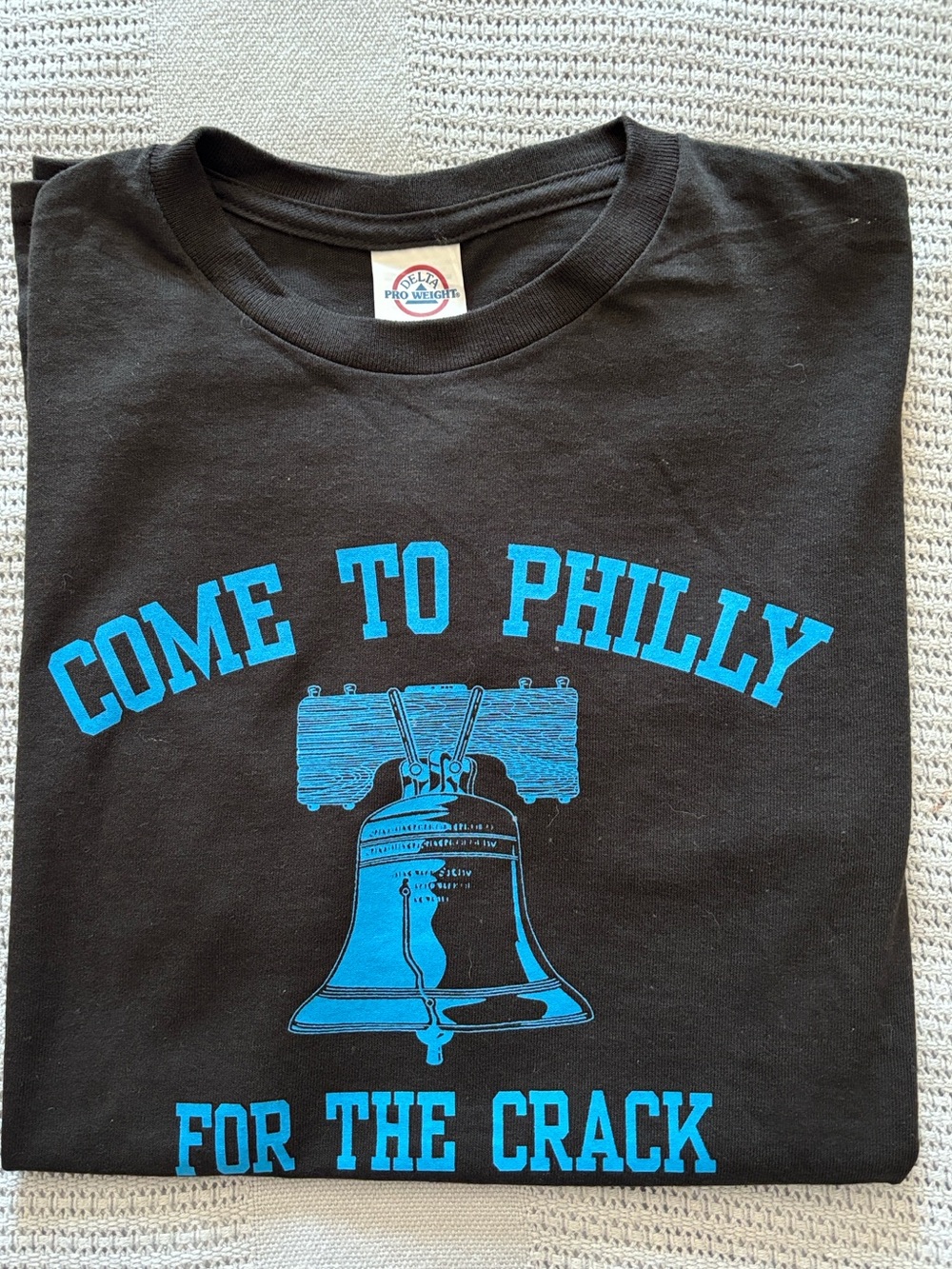 Black Short-Sleeve Tee with Blue Liberty Bell Graphic